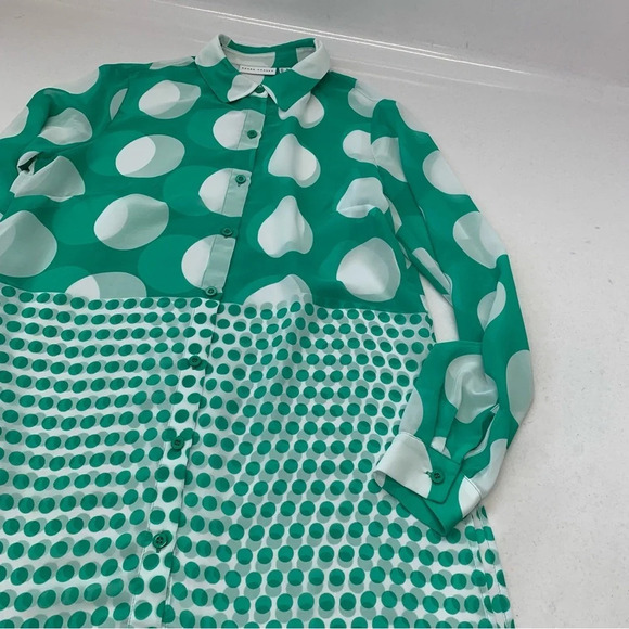 Susan Graver Blouse Woman XS Kelly Green Polka Dot Semi Sheer Long Sleeve Tunic - Picture 6 of 10